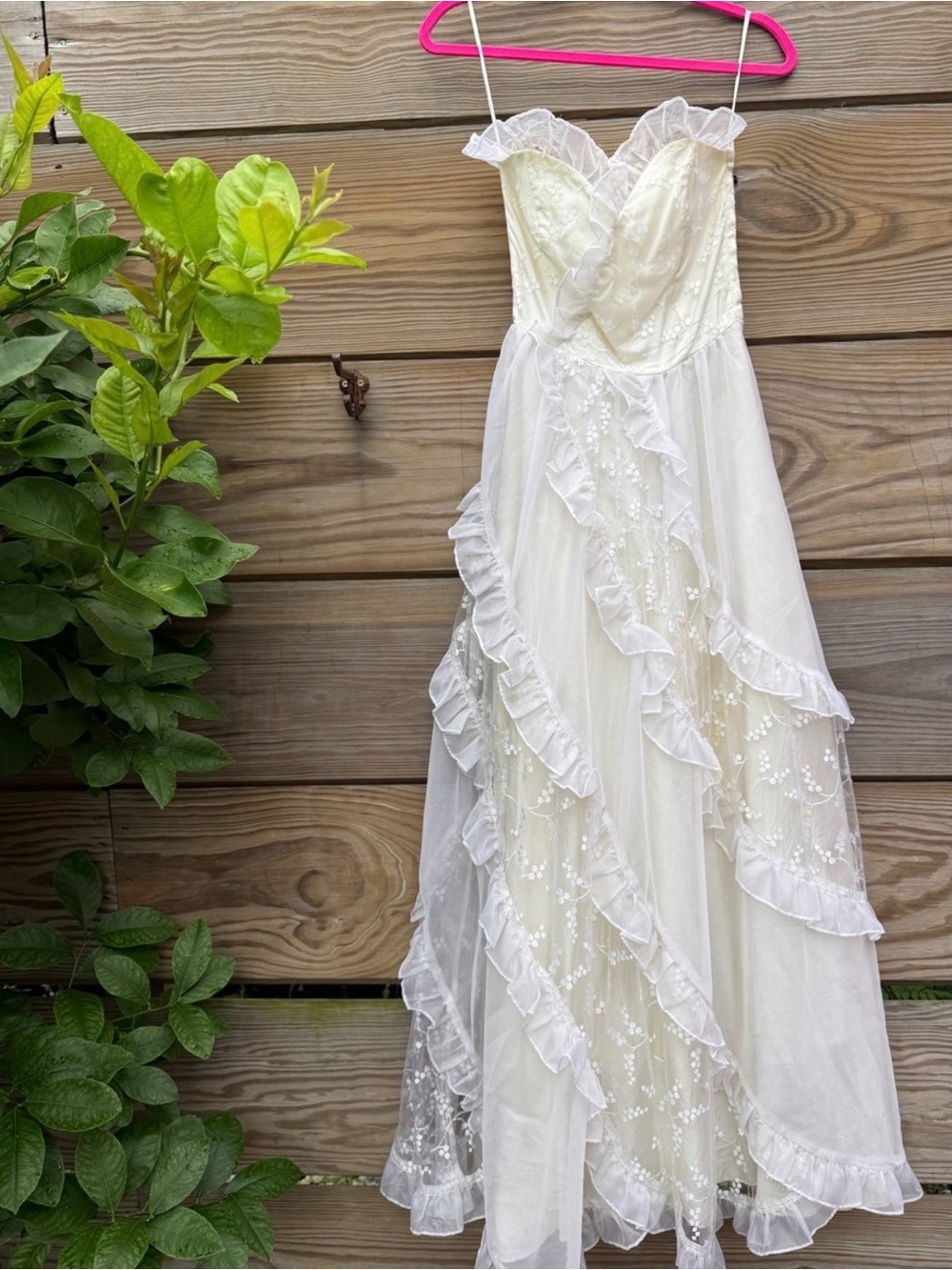 Ivory Ruffled Lace Slip Dress